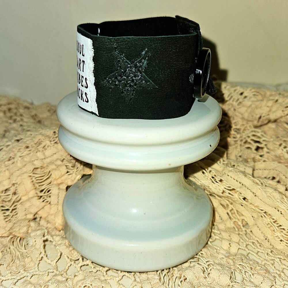 Stevie Nicks Wild Heart Black Leather Cuff Bracelet Hippie Gypsy Soul Jewelry - Picture 7 of 9
